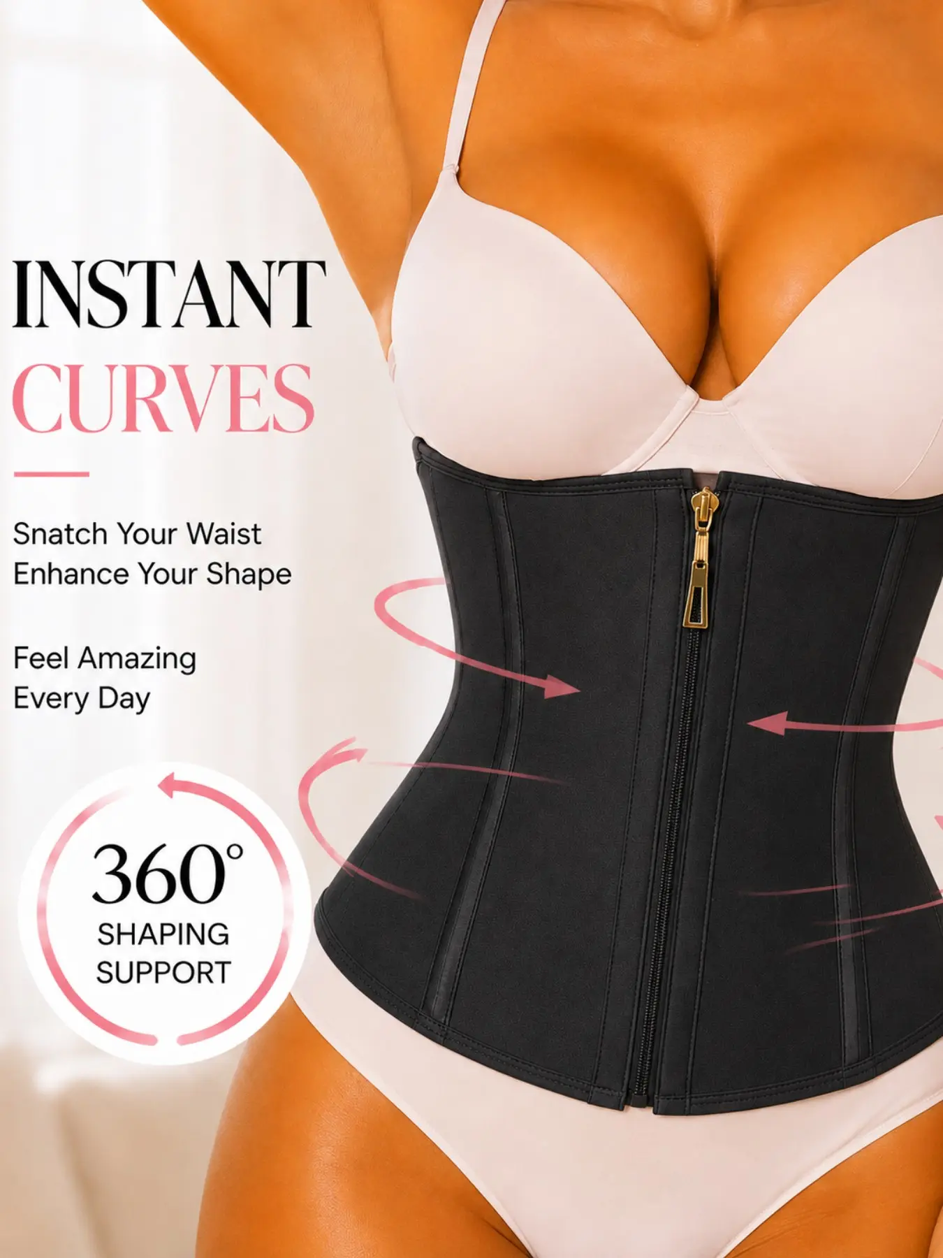 1 Count Women's Sexy  Tummy Control Waist Trainer, Fajas, Double Closure Gold Zipper & Hook Shapewear Belts, Contouring Boned Waist Cincher, Smooth Classic Corset, Comfortable Breathable Support Girdle, Perfect For Winter Layering & Streamlined Silhouette