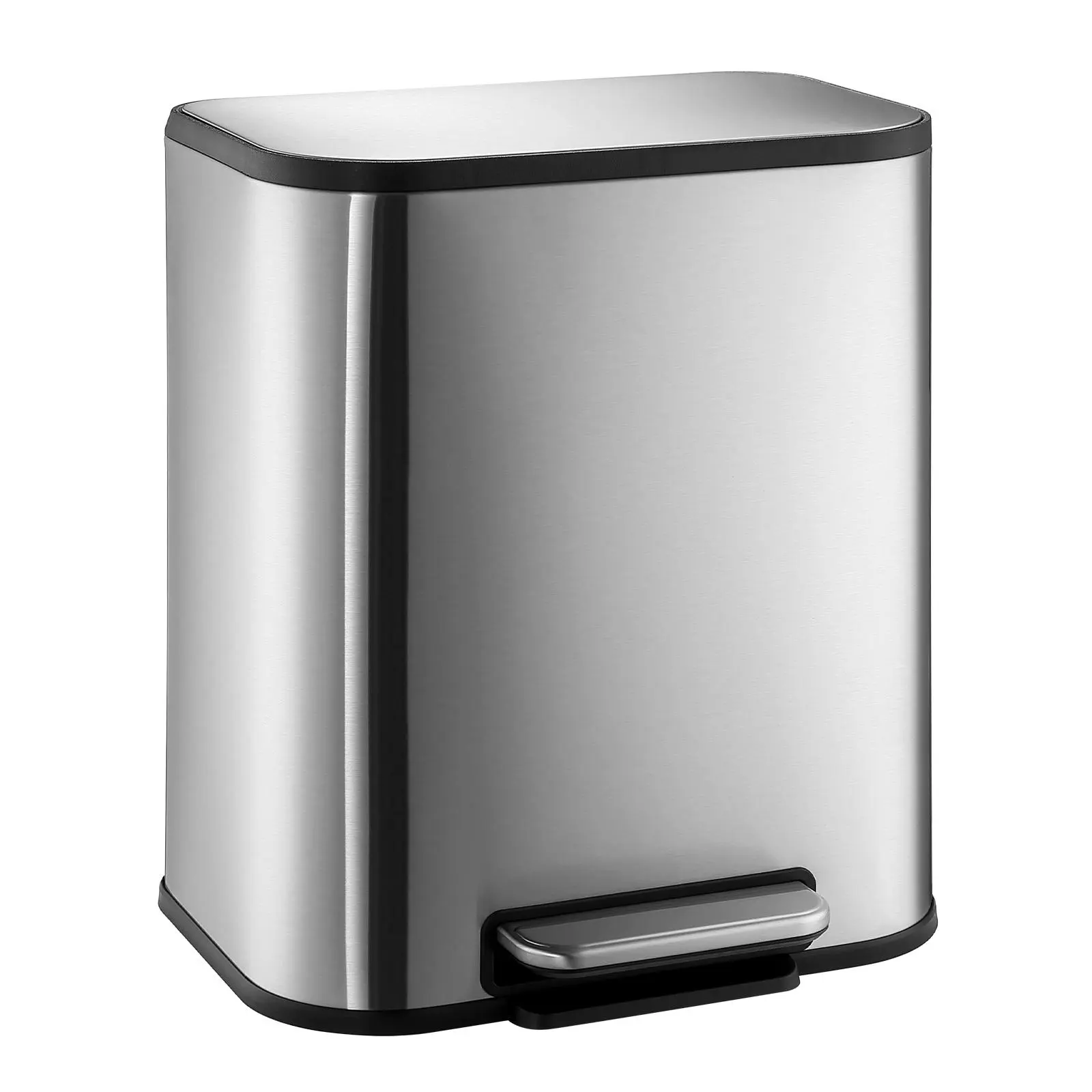Minimalist Soft Close Stainless Steel Kitchen Trash Can - Step Pedal Bin with Removable Inner Bucket, Slim Rectangular Multi-Size Design for Kitchen/Office Use, Plastic