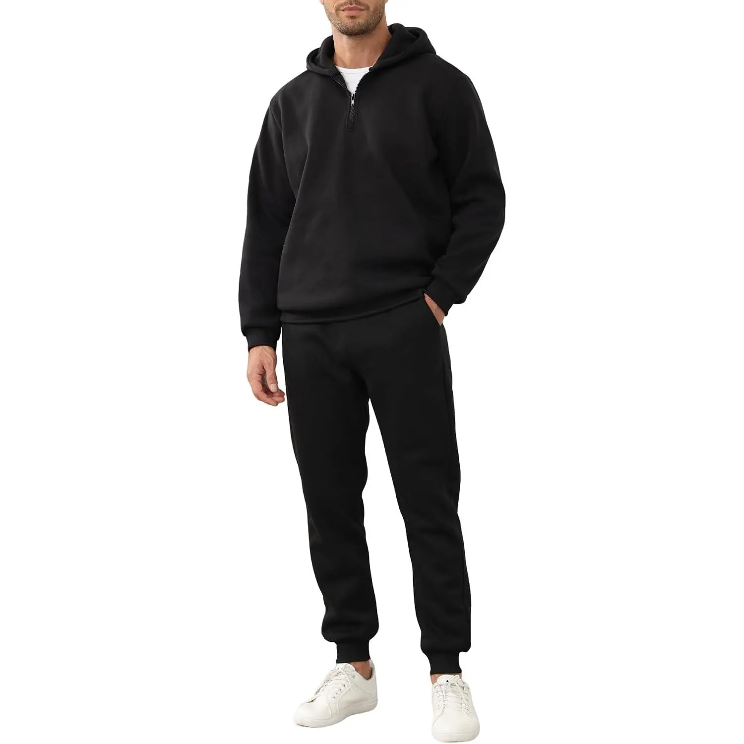Men's Tracksuits Long Sleeve Casual Sweatsuits Quarter Zip Hoodie With Track Pants 2 Piece Outfits