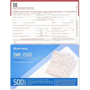 500 Sheets CMS 1500 Claim Forms,HCFA 1500 Insurance Claim Forms,New Version HCFA 1500 02/2012 Revision,Laser & Inkjet Compatible,Letter Size 8-12" x 11"