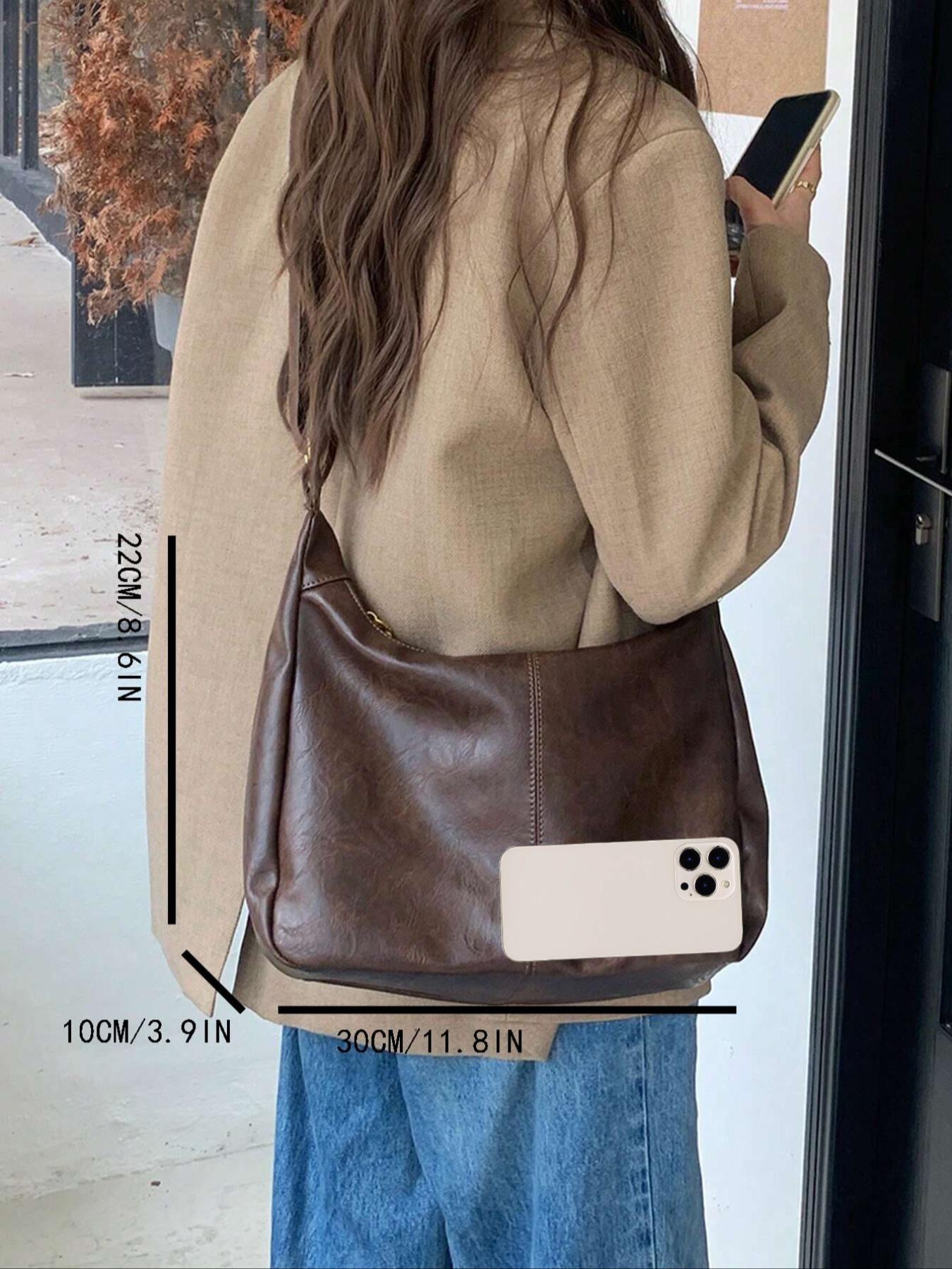 Women's Solid Color Shoulder Bag, Fashionable Large Capacity Crossbody Bag for Daily Used, Casual Trendy Versatile High-quality Daily Commuting Bag, Elegant Commuter Bag