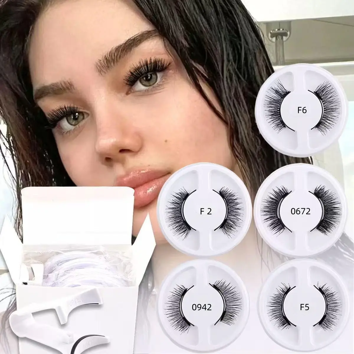 5 Pairs Magnetic Eyelashes Set with 1 Tweezers, Makeup, No Glue Needed, Reusable Natural False Eyelashes for Easy Application