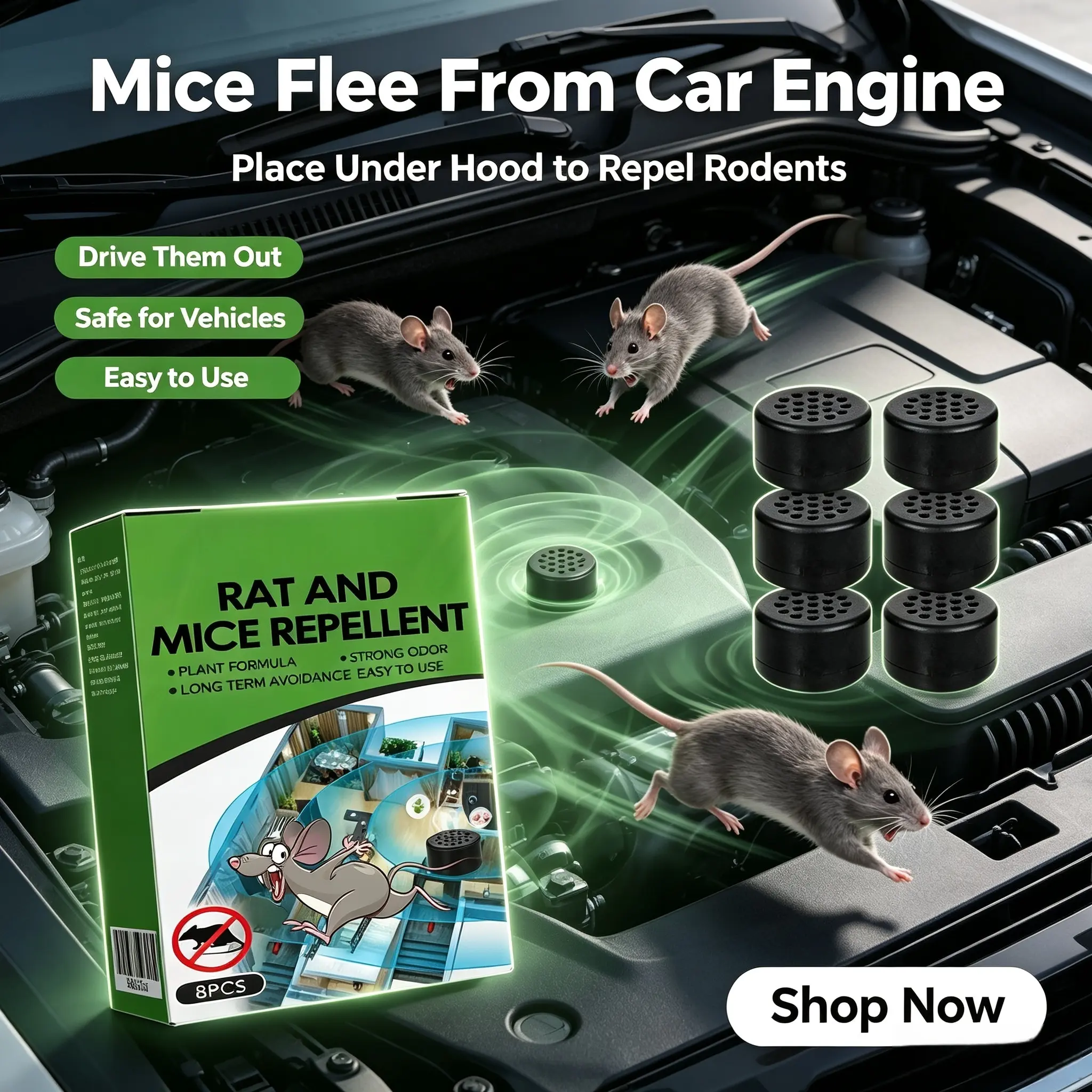 Plant-Based Rat & Mice Repellent Balls, 8 PCS Per Box, Safe Rodent Deterrent for Car Engine Bay & Home, Residential Pest Control Supplies,mouse rodent repellent,mouse repellent pouch,peppermint oil mouse repellent