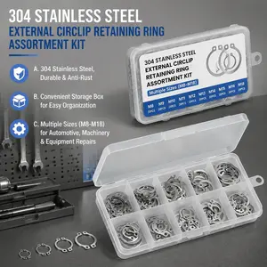 304 Stainless Steel Snap Ring Kit - High Precision Retaining Clips for Gear Assembly, Corrosion-Resistant C-Clips, Multi-Size Storage Box, Quick-Release Fasteners, Durable External Retaining Rings