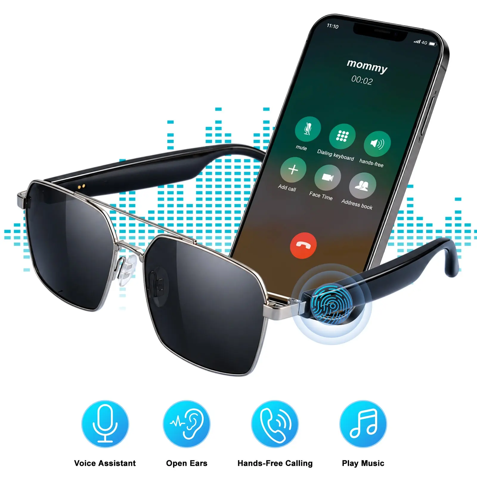 Bluetooth Smart Sunglasses for Men Women, Open-Ear Audio Glasses with Hands-Free Calling, Wireless Music, Voice Assistant, UV400 Protection, Smart Audio Sunglasses for Driving Cycling Running, Multifunction Smart Glasses, Wireless Audio Eyewear