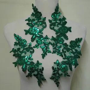 2 Pair Sequin Embroidered Clothing Stickers DIY Materials for Wedding Dresses Formal Dresses Performance Decoration (Green)
