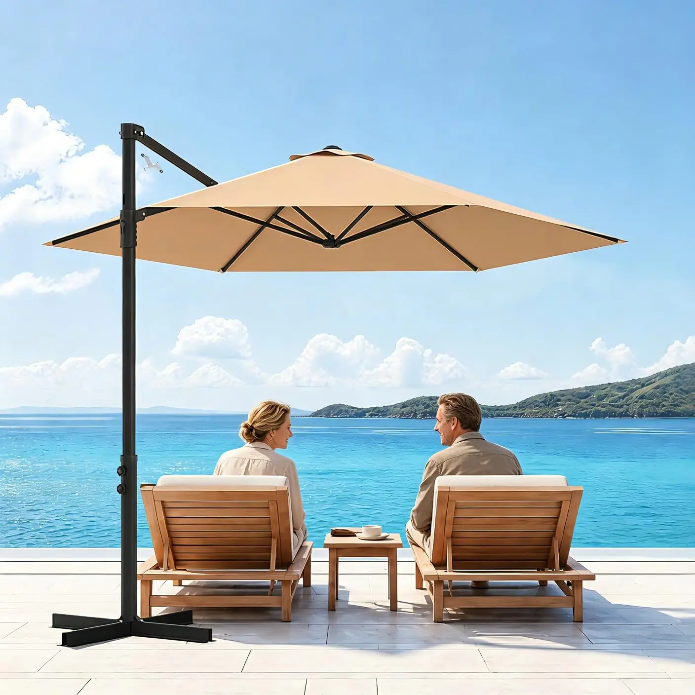 9FT Offset Pole Patio Umbrella - UV Resistant Parasol with Vented Canopy, Umbrellas for Patio Ideal for Canopies & Shade in Outdoor Settings