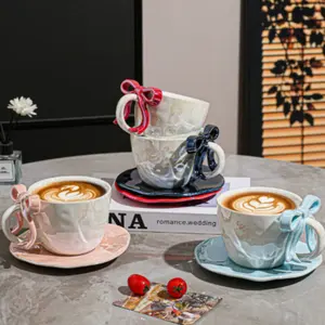 Elegant Bowknot Ceramic Mug, Unique Design Coffee Cup for Office, High-Quality Breakfast/juice/milk Cup, Suitable for Restaurant, Living Room, Café, Party