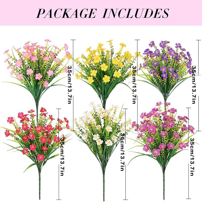 Artificial Flower Bouquet, 12/24pcs Outdoor UV Resistant Plastic Fake Decorative Flowers for Home Indoor Outside Garden Ornaments, Home Decoration Bouquet, Artificial Flower Plant, Plastic Faux Flowers