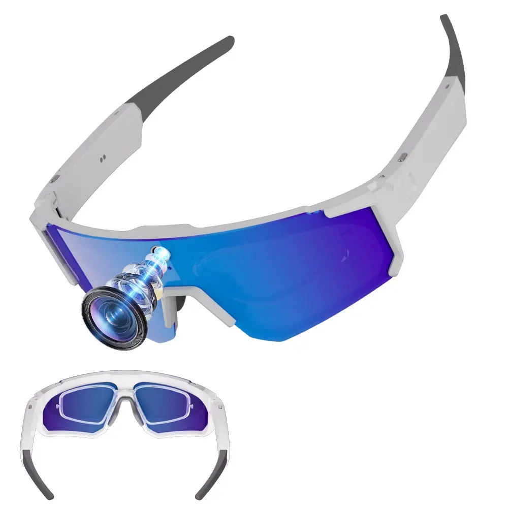Smart Glasses for Sport with Video Recording,8MP Camera,Hands Free Video Recording,4GB Memory Build-in ,Build-in Myopia Inner Frame,Bluetooth Call ,Music Playback ,AI Translation, 260Mah Battery, IP64 Waterproof