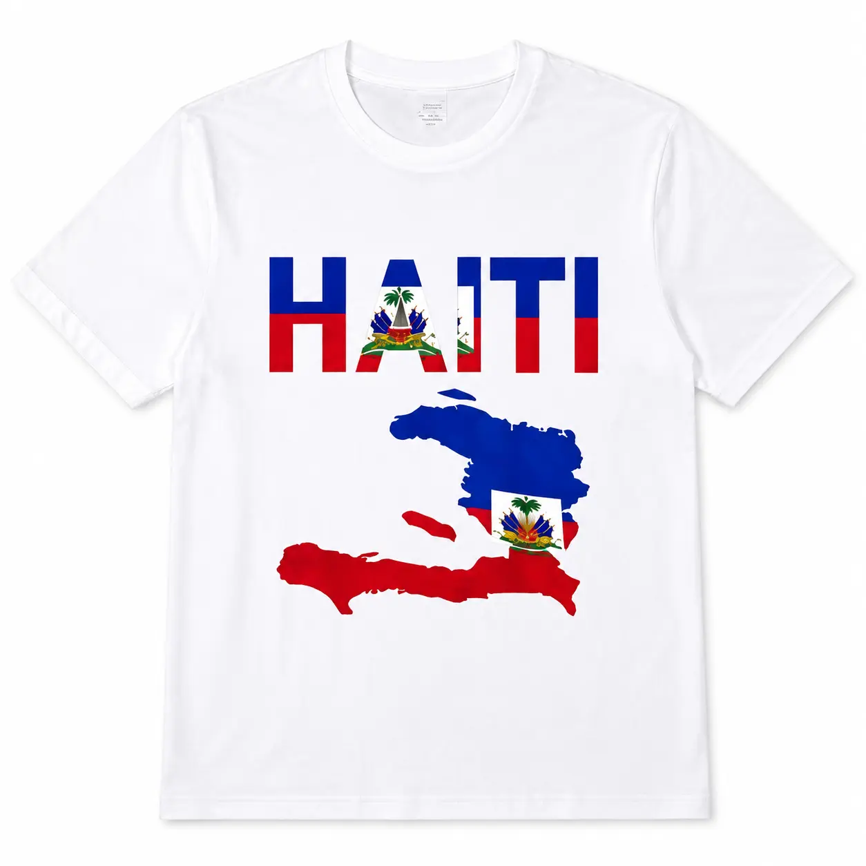 Unisex Graphic T-shirt with Vintage Haiti Pride Map, Casual Short Sleeve Loose-Fit Top with Flat Print, Lightweight for Everyday Wear, Retro, Fitted, Piece, Flag Graphic, Streetwear, Tshirt, Cartoon, Garment, Personalized