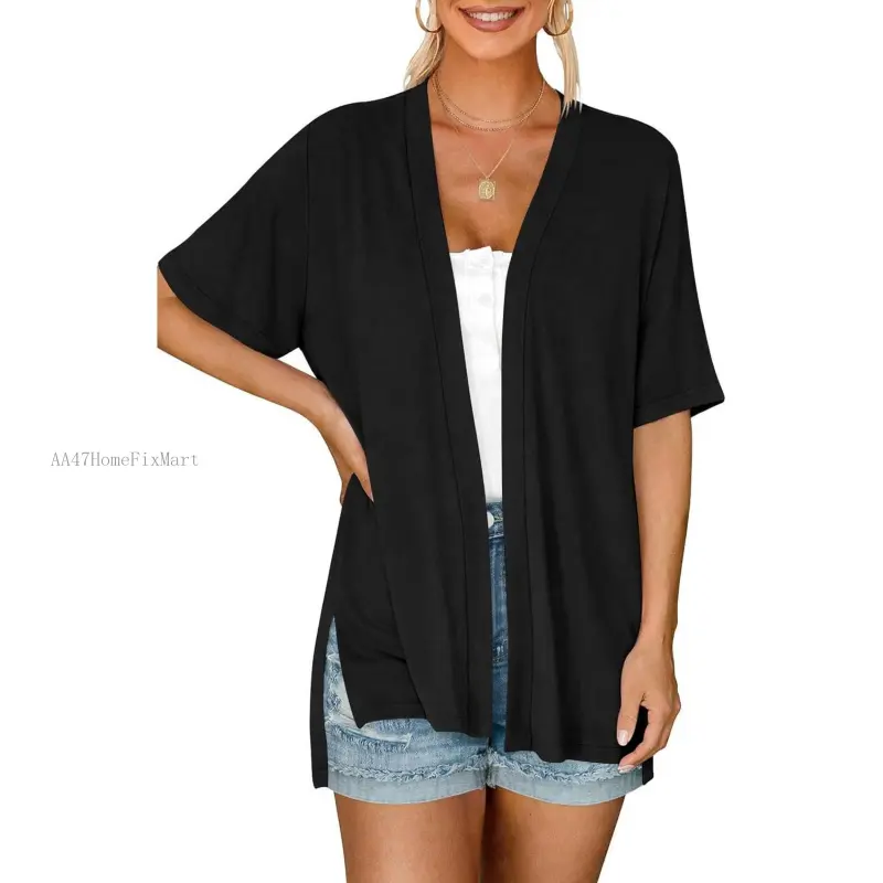 Women's Short Sleeve Cardigan Summer Lightweight Open Front Casual Soft CardigansAA47HomeFixMart
