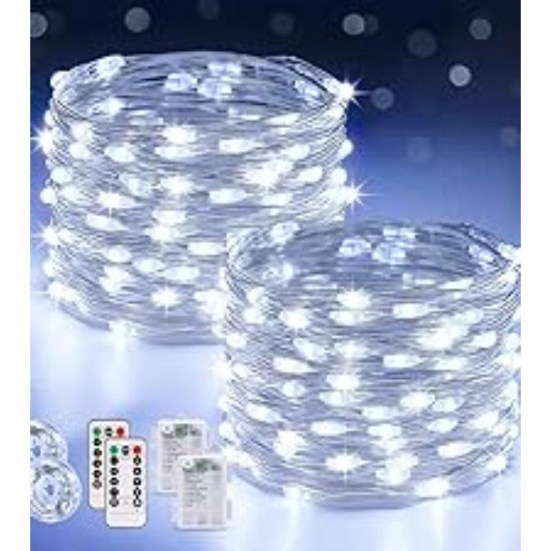 2 Pack Solar String Lights Outdoor Waterproof, Each 33FT 100 LED Outdoor, 8 Modes White Fairy Light for Outside Yard Tree Patio Garden Wedding Christmas Decorations