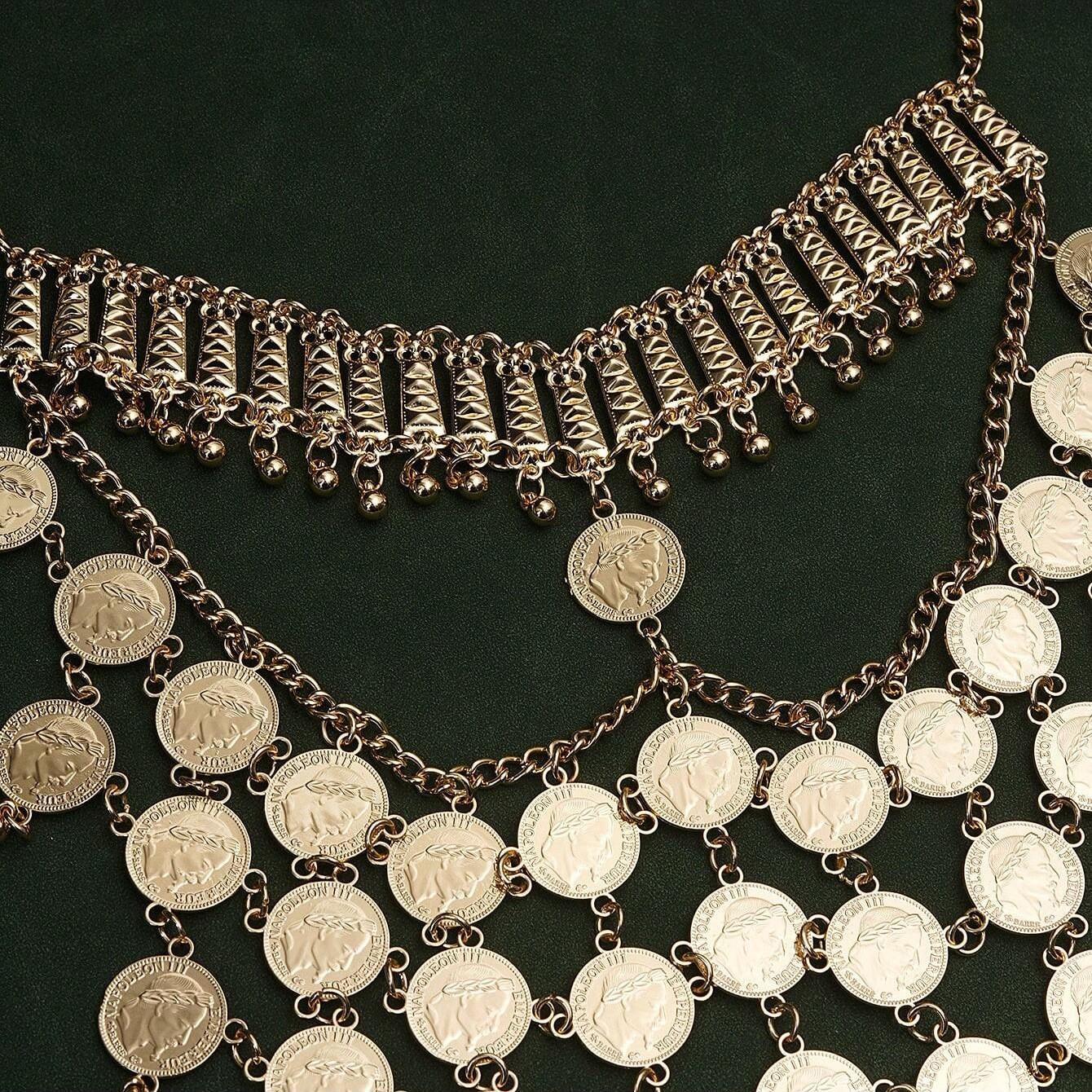 Middle East Dubai Style Metal Veil Hollow Coin Alloy Curtain Tassel Mask Cross-Border Headdress Face Covering Jewelry Accessory