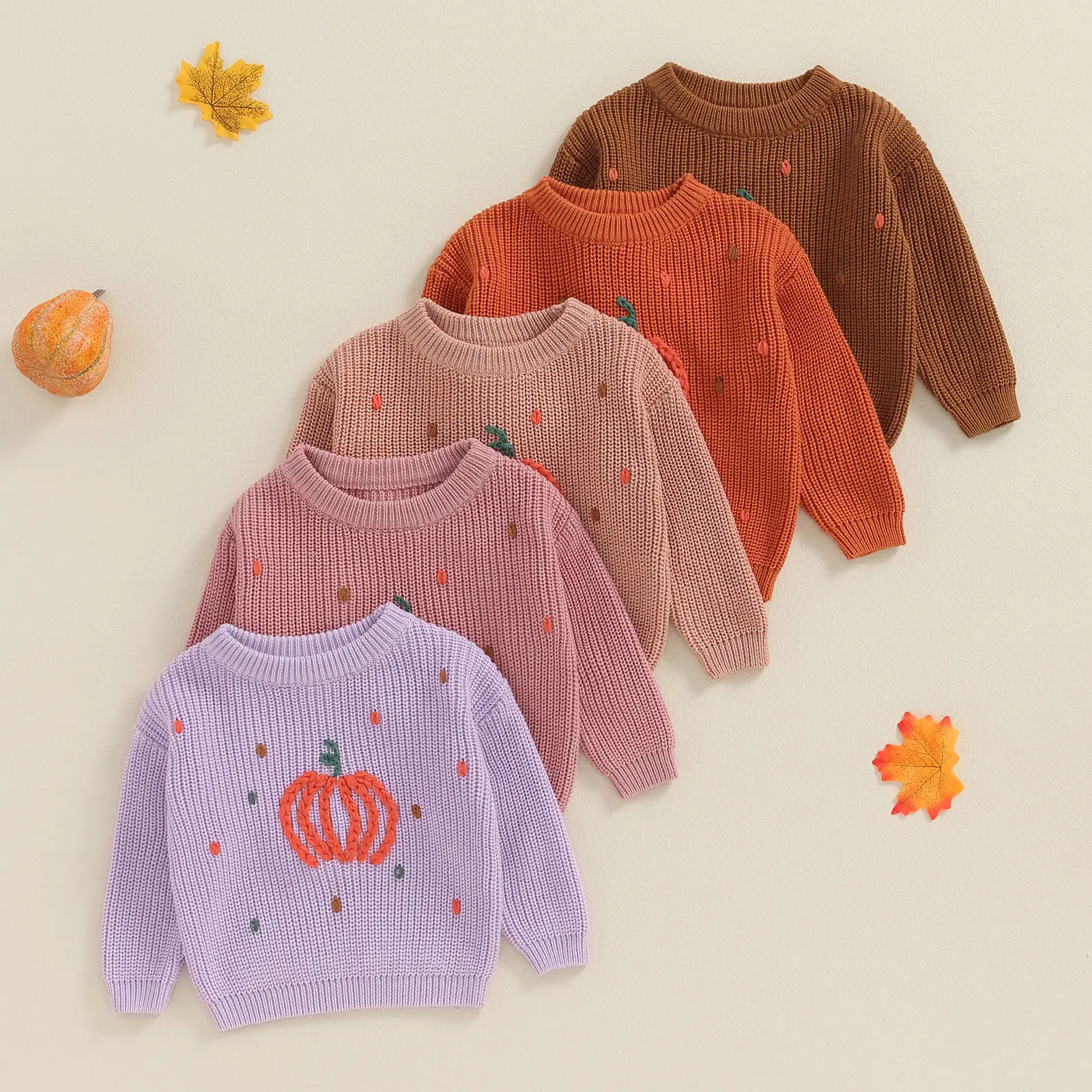 Toddler Cotton Blend Chunky Casual Pumpkin Sweater - Long Sleeve Warm Pullover, 18-24m/3-4y Fall Winter Kids Halloween Knitwear (For Boys & Girls)