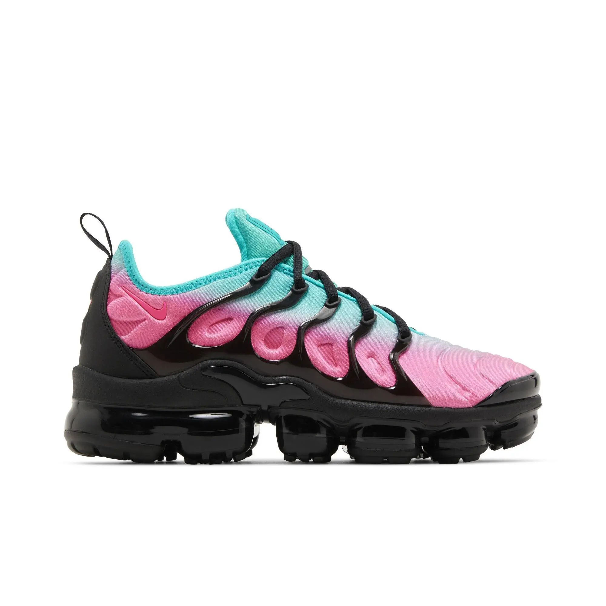 NIKE Women's Air VaporMax Plus 'Miami Nights' Low Ankle Running Shoes, Mesh Upper, Short Shaft, Pink Blast/Black/Clear Jade, Style Code FN7175-630 (Women's Sizes)
