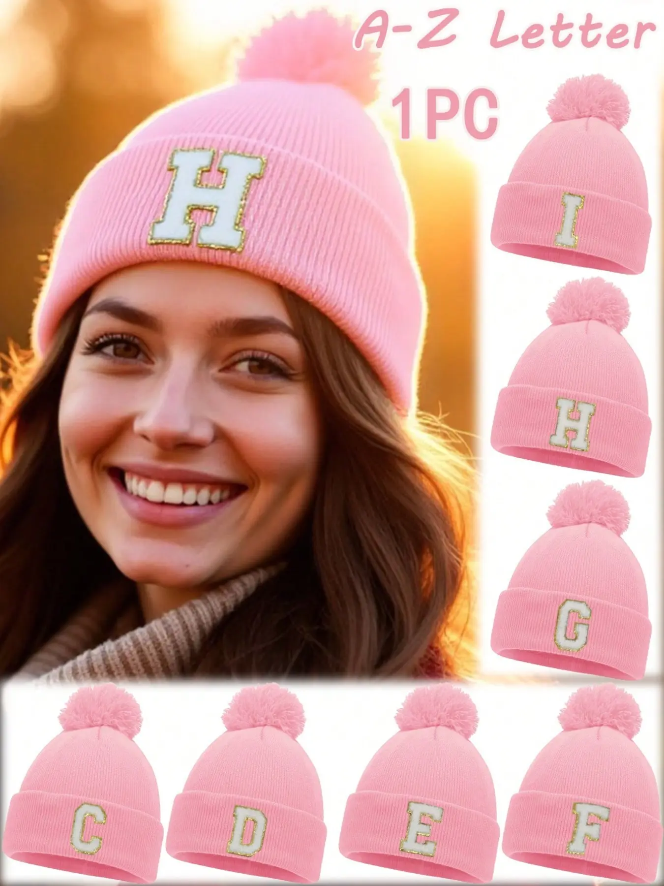 1PC Cuffed Pom-pom Knit Hat With Custom A-Z Letters, Soft Wool Hat, Windproof Warm Winter Head Wrap, Ideal For Hiking, Short Trips And Daily Shopping, Sweet Holiday Surprise Gift For Girlfriends, Partners, Family And Young Adults
