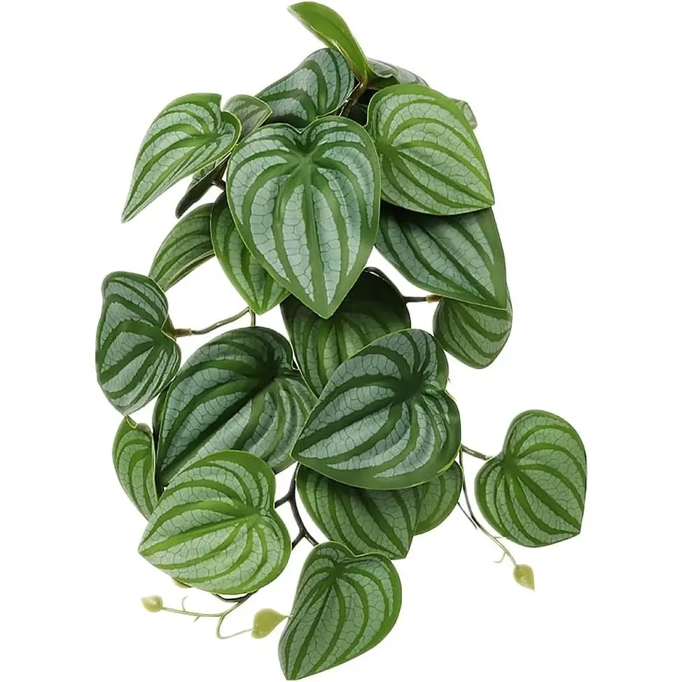 Artificial Hanging Reptile Plants for Terrarium, Amphibian Habitat Decor with Suction Cup Fake Calathea Orbifolia