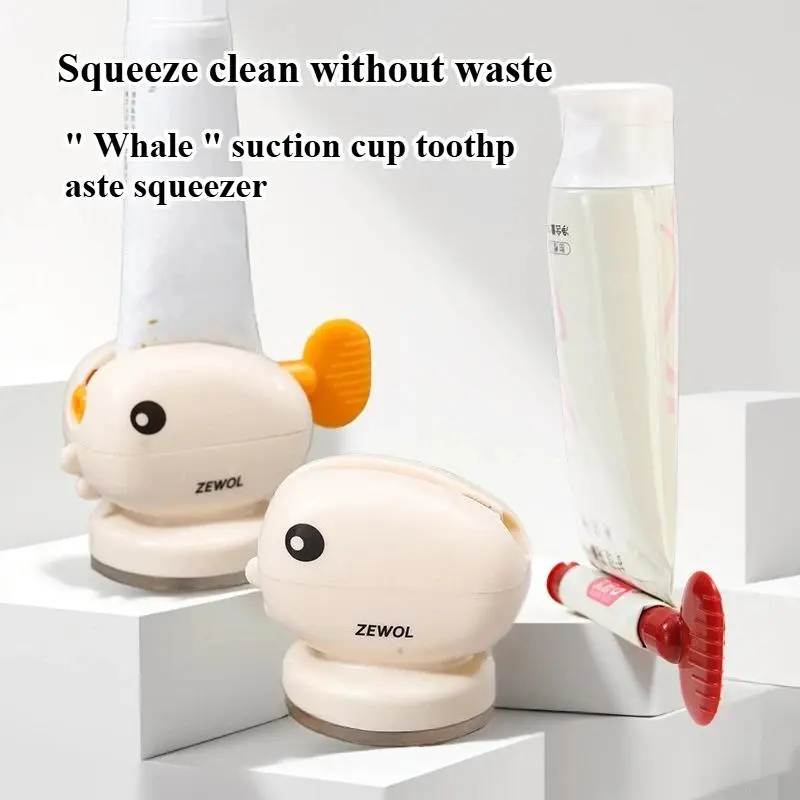 ABS Whale Multifunctional Toothpaste Squeezer, Punch-Free Strong Suction Cup Bathroom Accessory, Manual Operation, Fits All Toothpaste Tubes for Smooth and Comfortable Brushing, 1/2 Pack