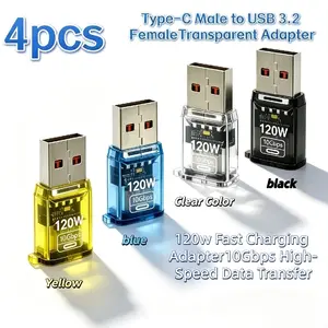 4pcs Type-C to USB Adapter, 120w Fast Charging, 10gbps High-Speed Transfer, Transparent OTG Converter, Mouse/HDD/u Disk Connector, 4 Colors