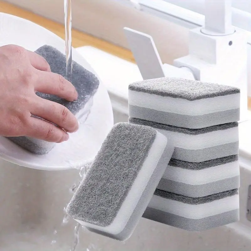 5pcs Double-Sided Cleaning Sponge Kit Scrubbing Sponges - Suitable For Household Cleaning, Dishwashing And More!