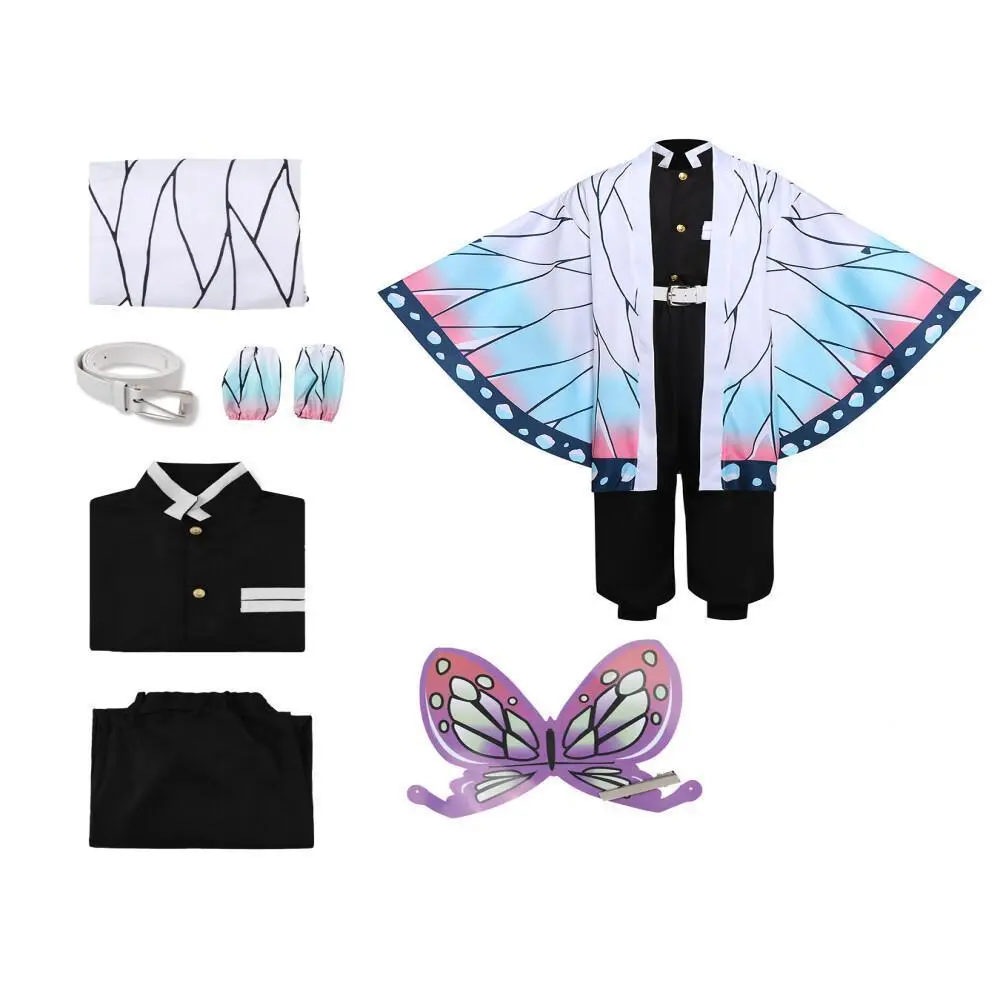 Anime Demon Slayer Shinobu Cosplay Uniform Suit - Polyester, Includes Wig, Halloween Party Costume for Adults