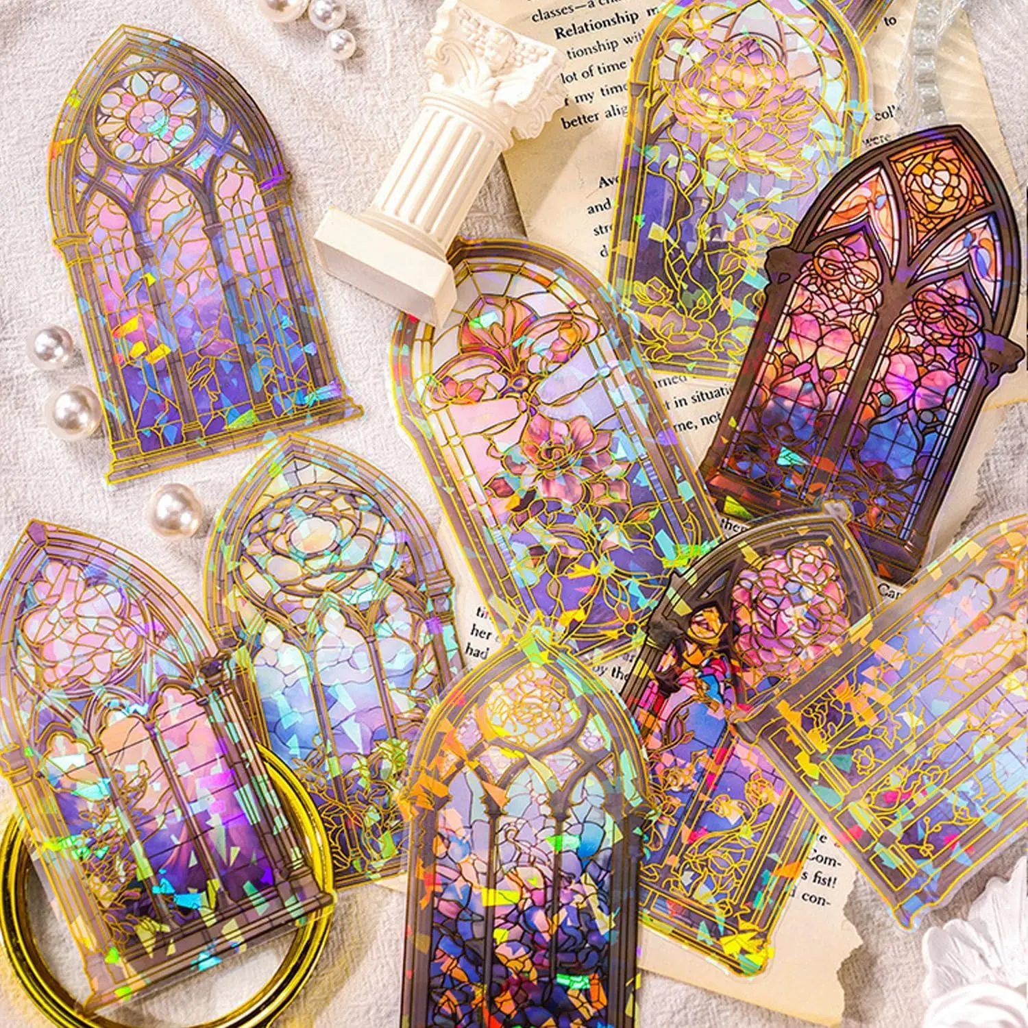 Holographic Transparent Glitter Stickers,40 Pieces Window Frame Scrapbook Junk Journal Stickers for Journaling  Accessories Card Making Crafts,Scrapbooking Sticker Supplies