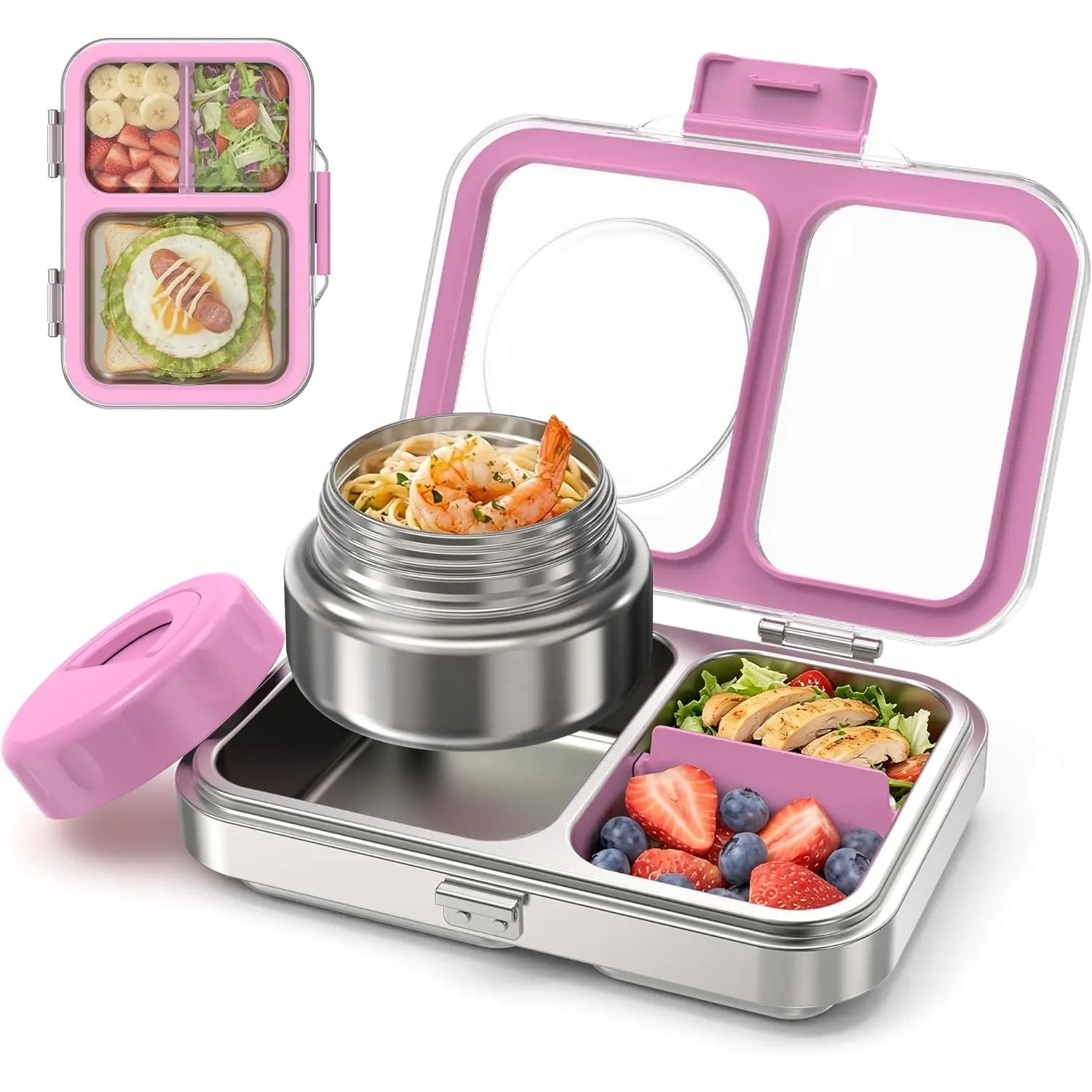 Stainless Steel Bento Lunch Box with Insulated Soup Thermo, Leak-Proof BPA BPS Free Metal Lunch Container, Tritan Lid, Dishwasher Safe for School Boys Girls Adults Outdoor -