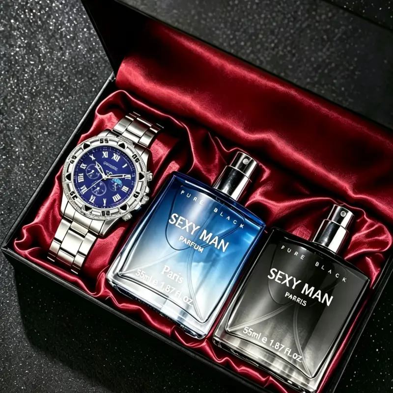 Men's Fashion Gift Set, Includes Perfume, Watch, Accessories, High-End, Perfect for Business Casual, Father's Day, Birthday, Boyfriend Gifts, Perfect Gift Bundle