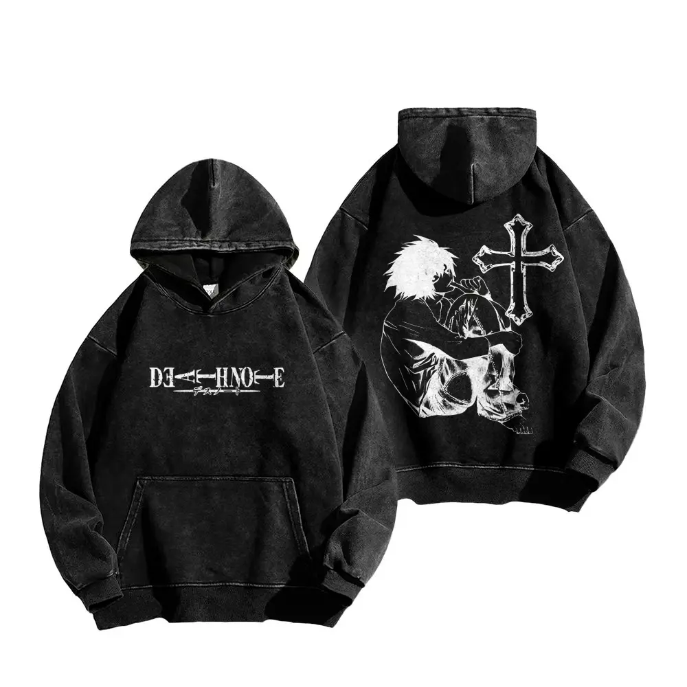 Long Sleeve Cotton Unisex Vintage Washed Hoodie Death Note L Lawliet