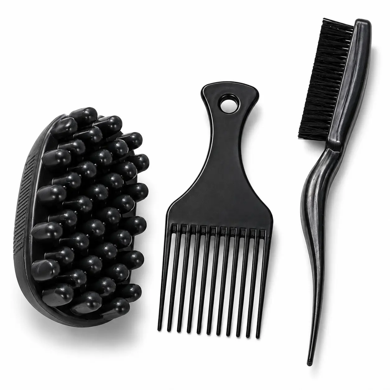 3PCS Textured Hair Styling Set, Scalp Massage Shampoo Brush, Wide Tooth Pick Comb & Edge Brush with Tail Comb, Detangling Curl Defining Tools, Detangler Brush, Hair Styling Combs for Coily, Curly, Wavy & Thick Hair, Wet & Dry Hair Care for Men and Women