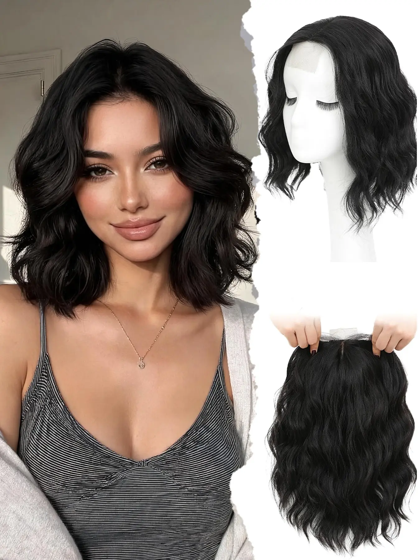 14 Inch Short Wavy Synthetic Hair Topper, Breathable Lightweight Base, Natural Volume Scalp Coverage, for Thinning Hair Women
