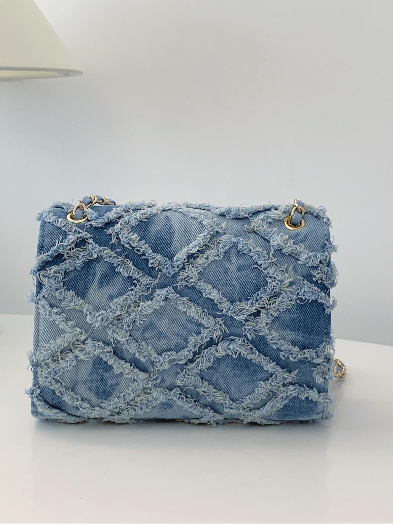 Women's Fashion Chain Strap Denim Rhombus Rough Edge Shoulder Bag, Casual Versatile Solid Color Underarm Bag, Trendy Daily Commuting Bag, Girl Fashionable Bag, Denim Crossbody Bags