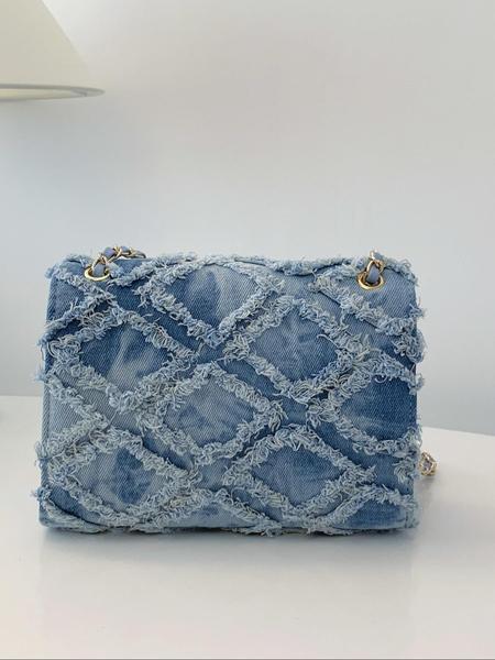 Women's Fashion Chain Strap Denim Rhombus Rough Edge Shoulder Bag, Casual Versatile Solid Color Underarm Bag, Trendy Daily Commuting Bag, Girl Fashionable Bag, Denim Crossbody Bags