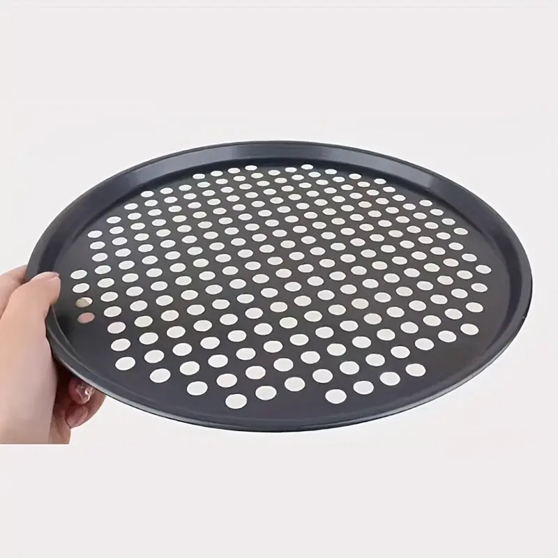 1pc commercial grade heavy-duty carbon steel pizza baking tray - large, medium, and small circular with drainage holes, suitable for uniform cooking, ovens, barbecues, and BBQ - a durable must-have for restaurants and home kitchens, sturdy kitchenwar
