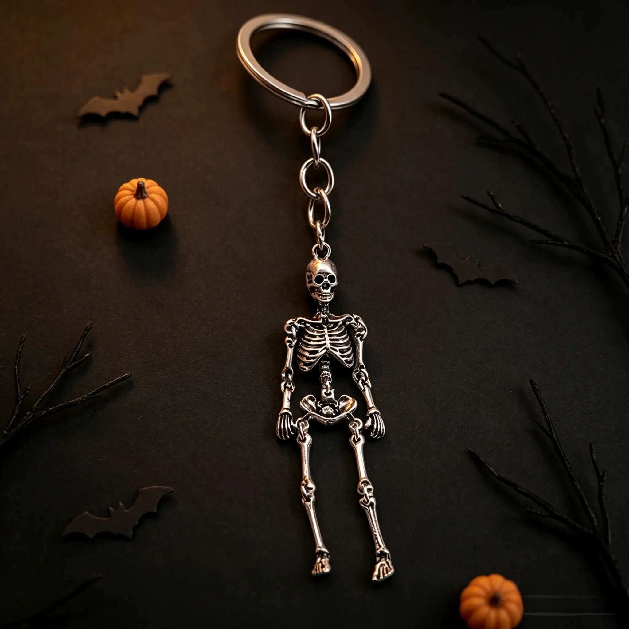 Movable Full Body Skeleton Keychain, Vintage Antique Silver Skull Skeleton Pendant, Gothic Punk Dark Street Accessory for Backpack Jeans Car Keys, Halloween Novelty Gift
