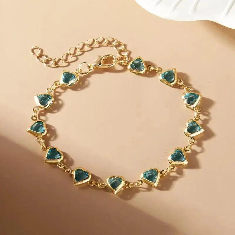 Women's Elegant Heart Chain Link Bracelet - Dainty Multicolor Cubic Zirconia Charm, Adjustable Lobster Claw Clasp with Extender, Minimal Coquette Outfits Accessory for Party Wear (Bag Charm)