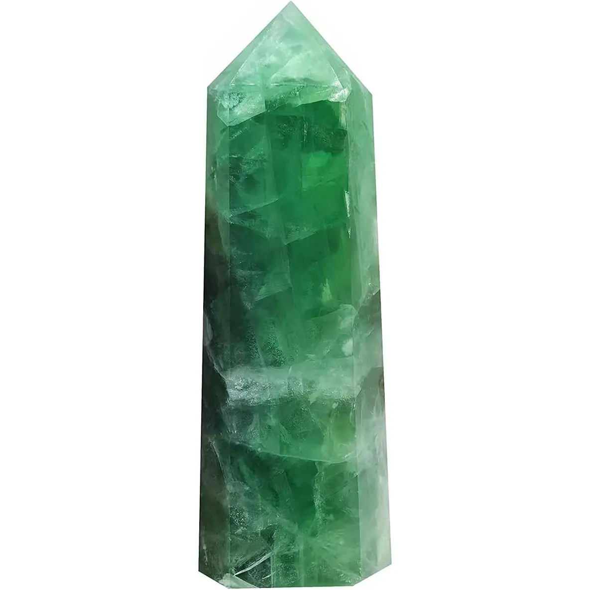 Natural Green Fluorite Obelisk Tower Large Healing Crystal Wand 6 Faceted Point Reiki Chakra Meditation Therapy 1-1.5 LBS