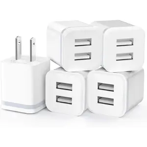USB Wall Charger, 5-Pack 2.1A/5V  Port USB Cube Power Adapter Charger Plug  Block  for  Xs/XR/X, 8/7/6 Plus, , , , , Android Phones