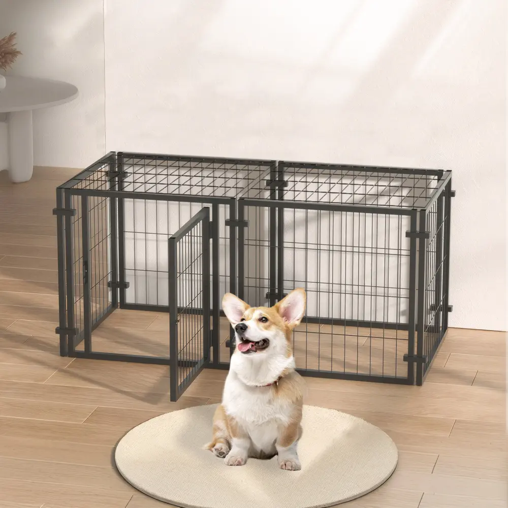 47.2" Dog Crate for Small Medium Large Dogs, Heavy Duty Puppy Playpen Kennel with Secure Door, Indoor Outdoor Dog Cage for Yard, Patio, Home, Portable Pet Exercise Pen, Foldable Dog House Enclosure, Large Dog Kennel (47.2"L x 23.6"W x 23.6"H)