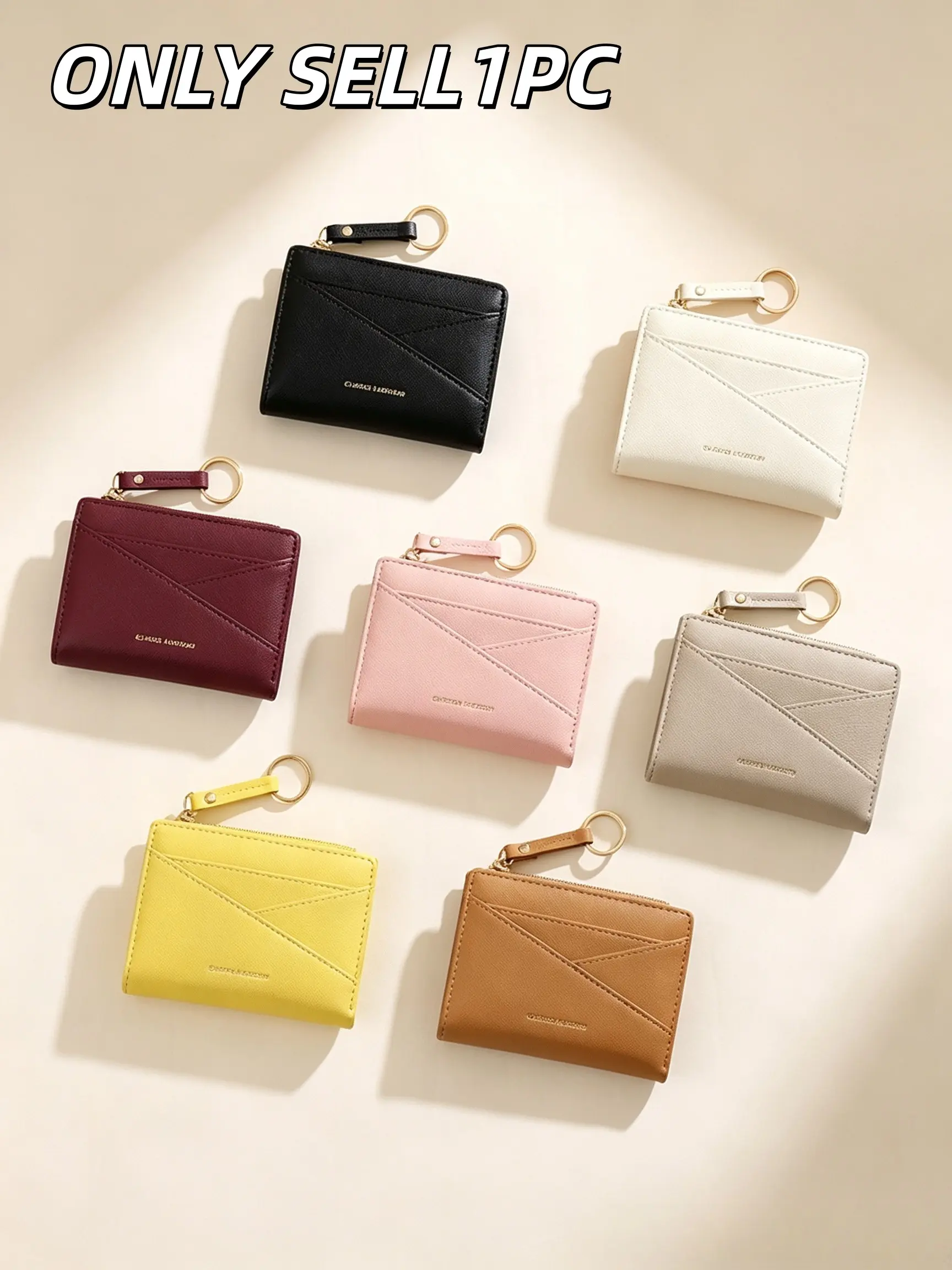 1PC Irregular Stitched Leather Zipper Pouch Wallet with Key Ring and Zipper Coin Pocket, Portable Daily ID Card Holder for Women