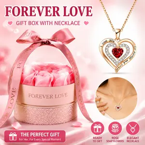 Valentine’s Day Romantic Gift Box with 9 Soap Roses & Heart Necklace, Luxury Cylinder Jewelry Box with Acrylic Lid & Ribbon Bow, Elegant Gift for Her – Birthday, Mother’s Day, Christmas, Special Occasions