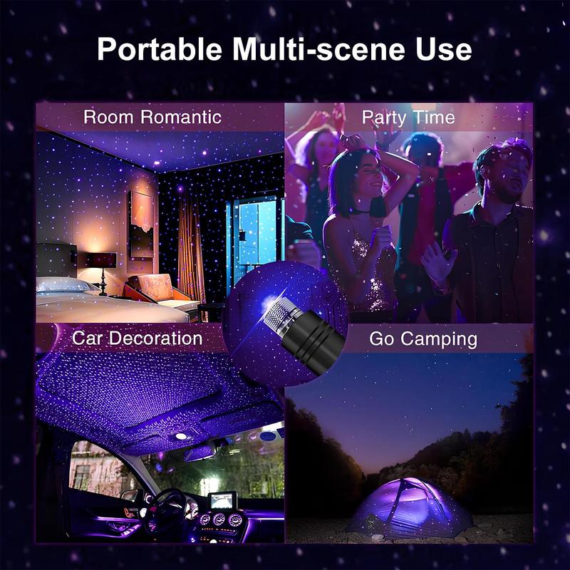 Car Starlight Projector, USB Powered Adjustable Romantic Car Interior Light, Portable Car Roof Starry Sky Atmosphere Light for Car Room Party, Plug and Play