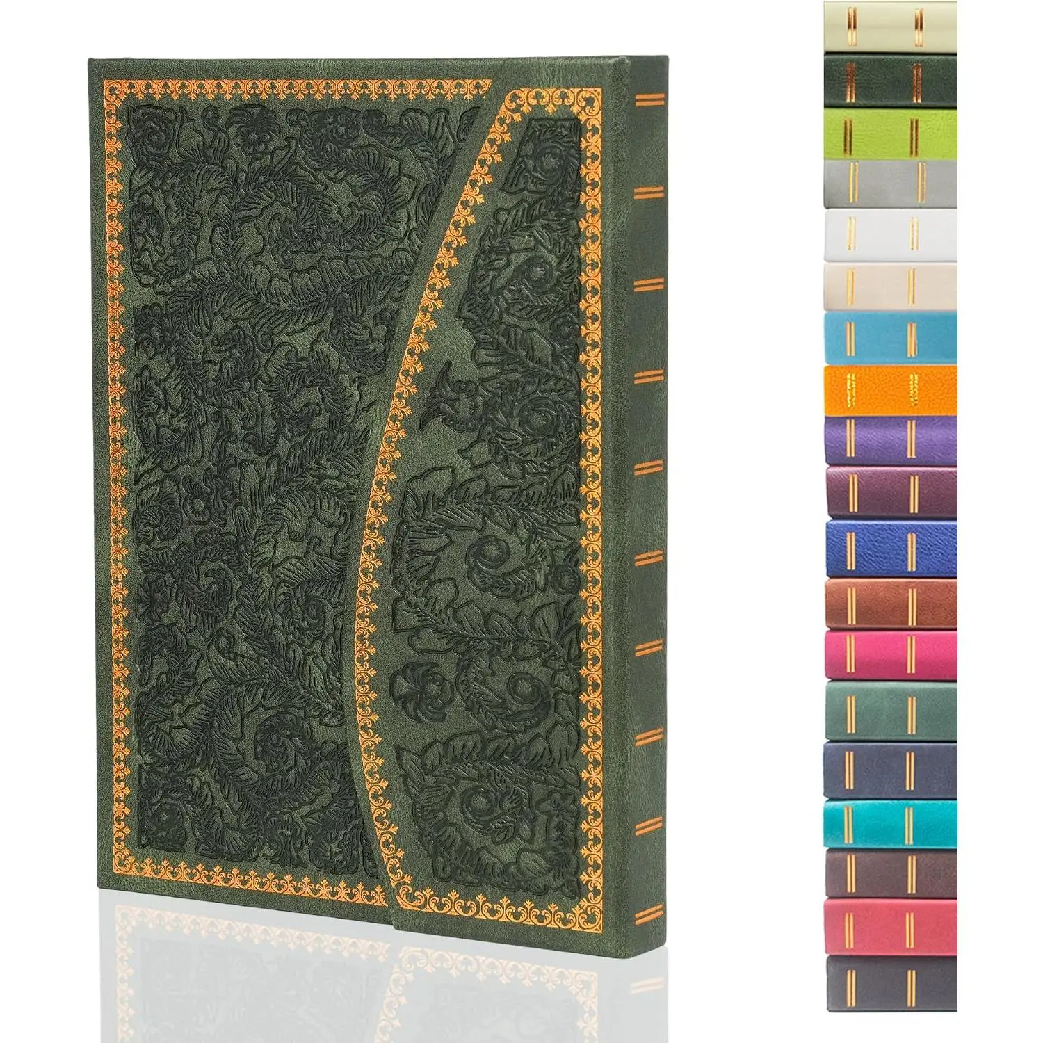 Vegan Leather Journal, Faux Leather Flap Hardcover Notebook with Acid-Free Lined Paper, Closure, Ribbon Bookmark & Carving, Ideal for Gifting, Acid-Free Pages