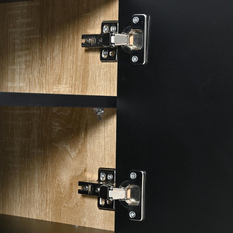 Bellemave]ON-TREND Luxury Fluted TV Stand for TVs Up to 80'', Modern Entertainment Center with Storage Cabinets & Drawers, Smooth Media Console with Golden Wood Grain Legs for Living Room, Black