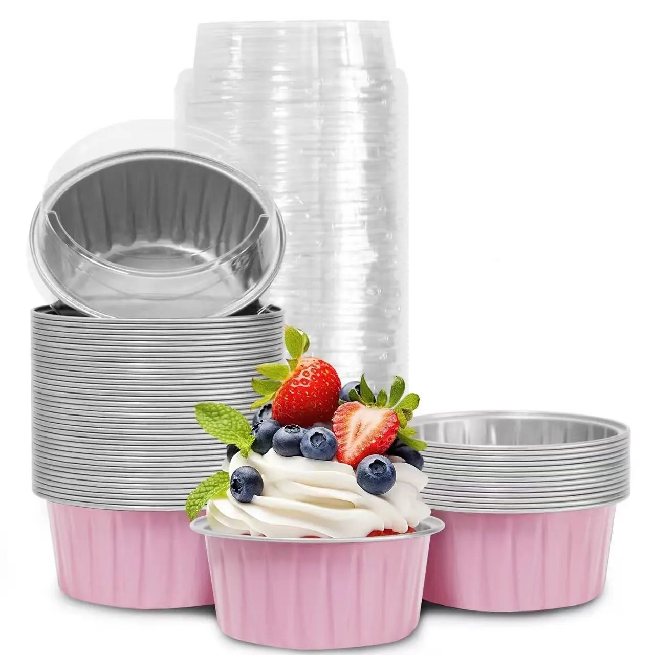 10pcs Mini Aluminum Foil Cupcake Molds, 5oz Baking Cups with Lids, Ideal for Cupcakes, Pudding, Muffins