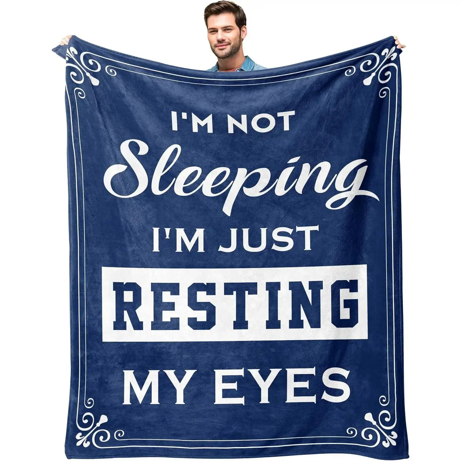 Funny Flannel Blanket Gift for Men, Father's Day Gifts for Dad Grandpa Husband, I'm Not Sleeping I'm Just Resting My Eyes Throw Blanket, Retirement Gift for Grandpa, Funny Dad Gift, Soft Cozy Fleece Couch Blanket, Birthday Gift Ideas for Men