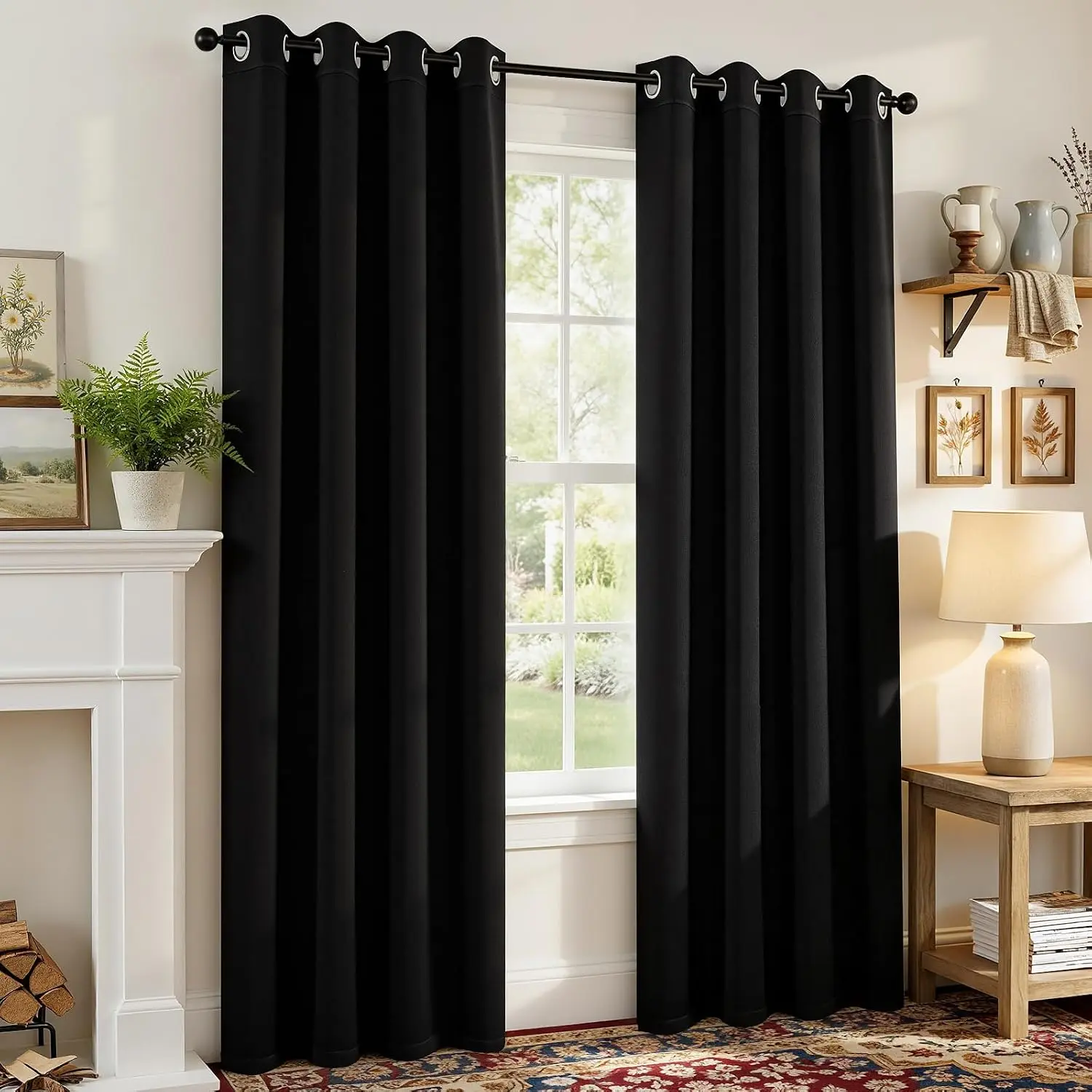 Black Blackout Curtains 84 inch Length 2 Panels Set, Room Darkening Drapes for Living Room Bedroom, Thermal Light Blocking Grommet Window (W52 x L84 Inch)