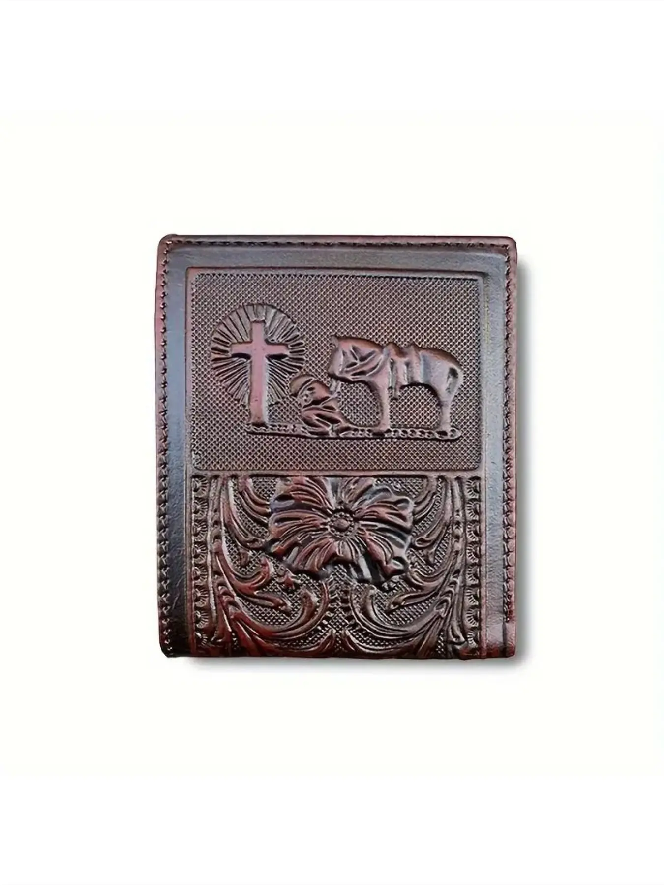 Men's Genuine Leather Wallet Western Cowhide Wallet Cowboy Prayer Print Full Grain Leather Short Bifold Wallet,Gift for Husband Boyfriend