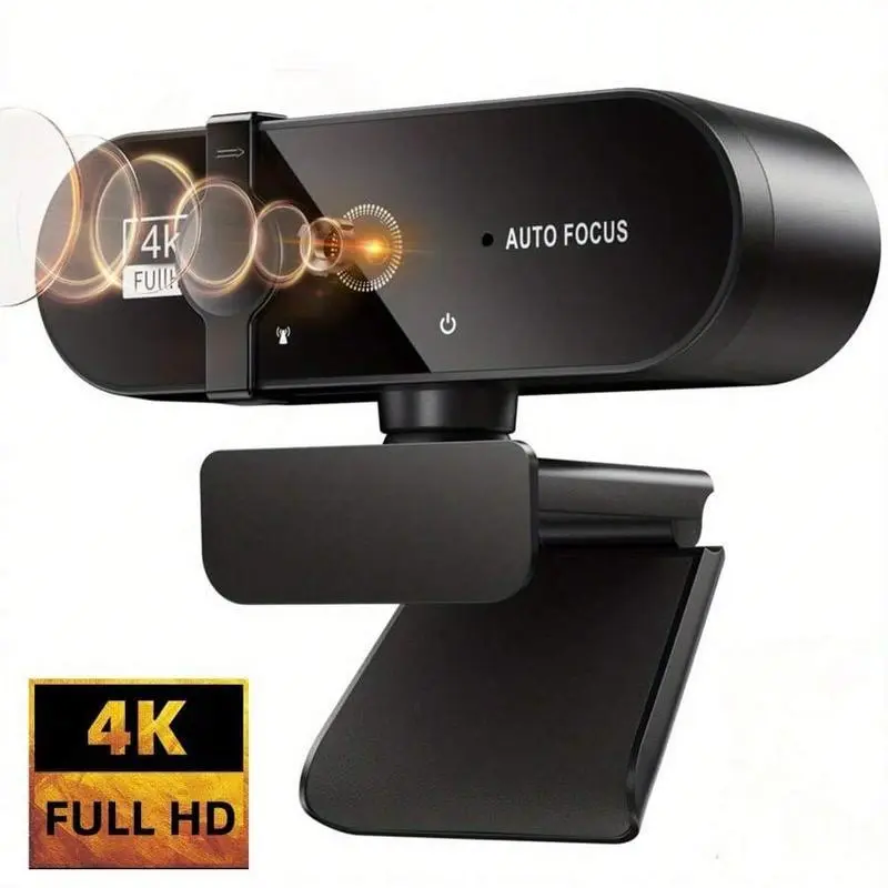 4K UHD Webcam with Auto Focus, 1080P 60FPS Video, Automatic Light Correction, Built-in Microphone, USB Plug & Play Camera for PC, Laptop, Video Calls, Meetings & Live Streaming
